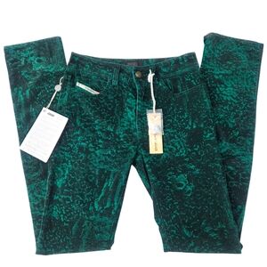 Diesel Y2K Velvet Low Rise Jeans Skinny Womens 23 NEW Green Grunge Punk